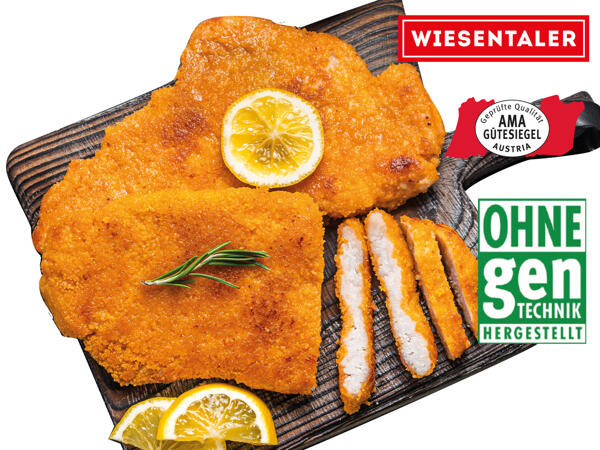 Frische Hendl Oberkeulenschnitzel paniert