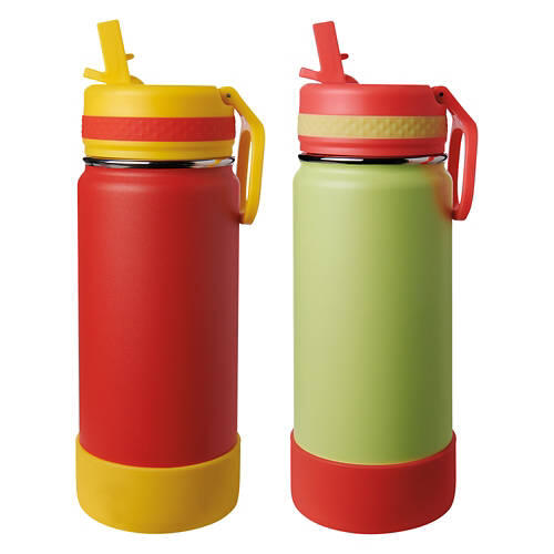 2 Pack Kids Stainless Steel Water Bottles - Red/Lime