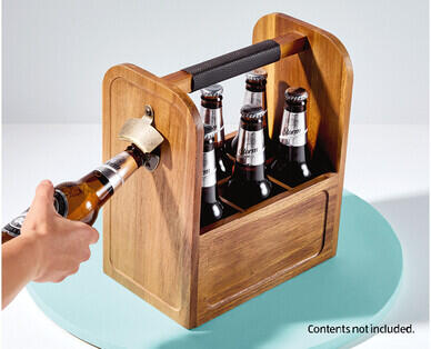 Wooden Beer Caddy with Bottle Opener