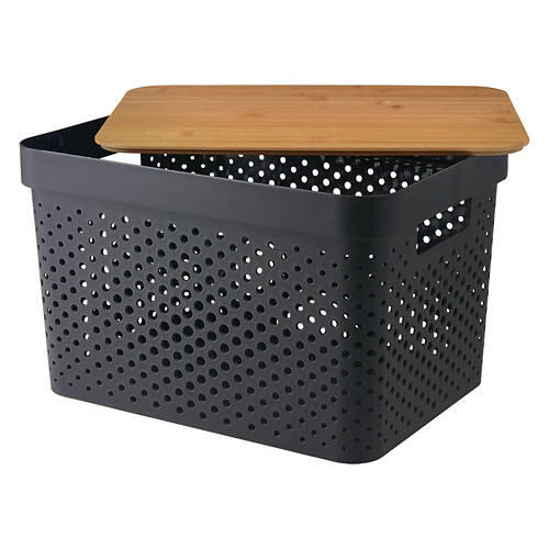 Basket with Bamboo Lid, Black