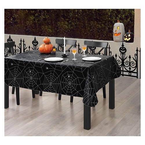 52" X 70" Halloween Vinyl Tablecloth - Spiderwebs