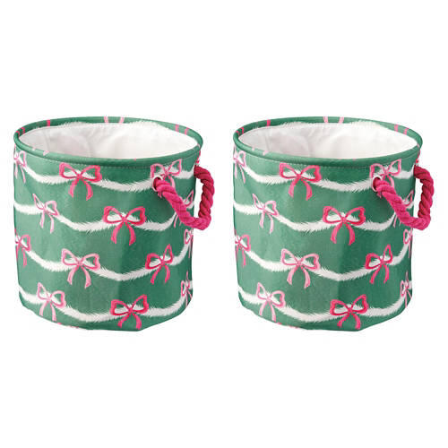 2 Pack Holiday Canvas Bins - Bows
