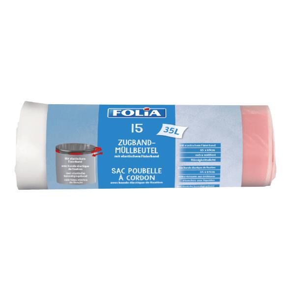 FOLIA(R) 				Zugband-Müllbeutel mit elastischem Befestigungsband