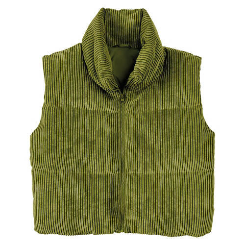 Ladies Corduroy Puffer Vest - Green, XL
