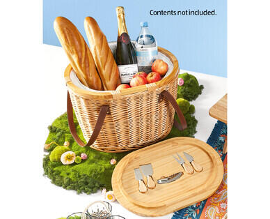 Picnic Cooler Basket with Wooden Lid