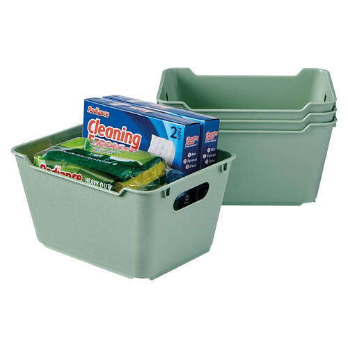 4 Pack Small Plastic Storage Bins, Green