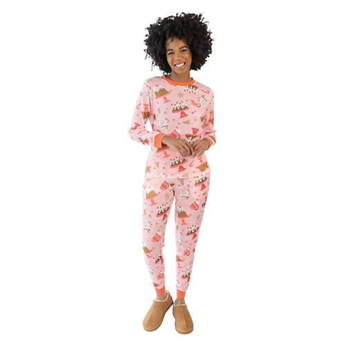 2 Piece Ladies Thermal Pajama Set - Pink, M