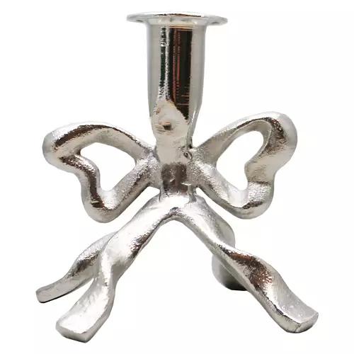 Taper Candle Holder - Silver Bow