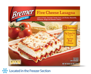 Bremer Five Cheese or Vegetable Lasagna