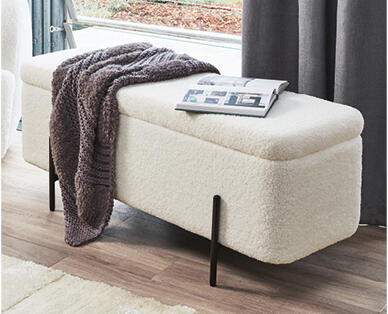 Bouclé Fabric Storage Ottoman