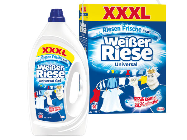Weißer Riese Waschmittelpulver oder Flüssigwaschmittel