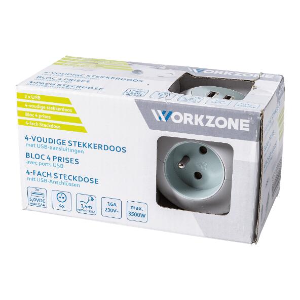 WORKZONE(R) 				Mehrfachsteckdose mit USB-Anschlüssen