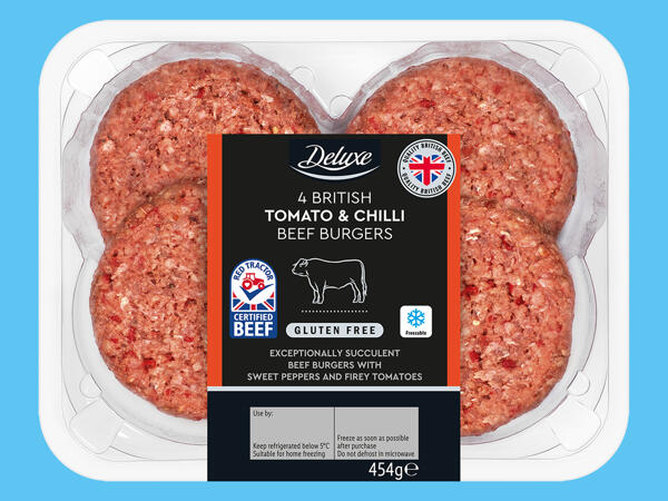 Deluxe 4 Tomato & Chilli British Beef Burgers