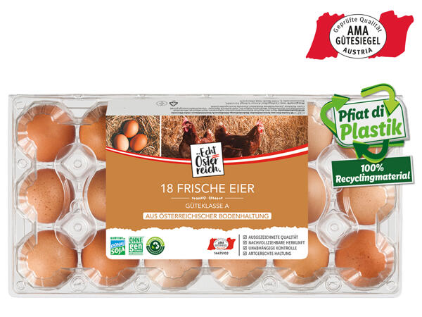 Eier aus Bodenhaltung 15 Stk. + 3 Stk. gratis