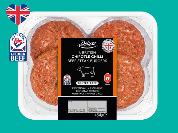 Deluxe 4 Chipotle Chilli British Beef Steak Burgers