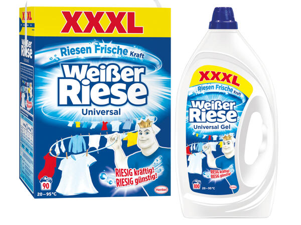 Weißer Riese Waschmittelpulver oder Flüssigwaschmittel