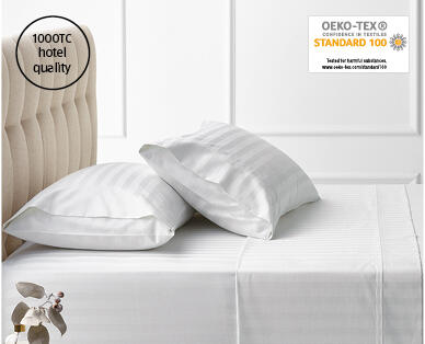 1000 Thread Count Fitted Sheet Set - Queen Size White Solid or White Stripe