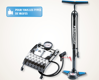 Pompe à pied horizontale/verticale pour vélo BIKEMATE(R)