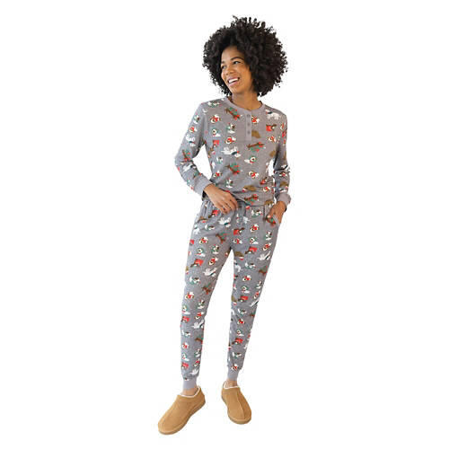 2 Piece Ladies Thermal Pajama Set - Grey, M