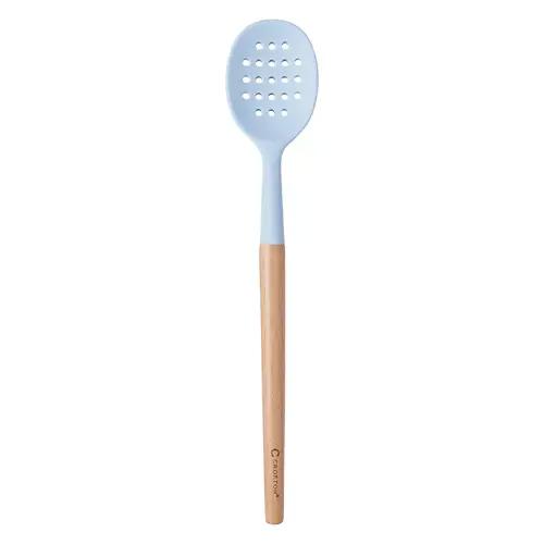Beechwood & Silicone Slotted Spoon, Light Blue