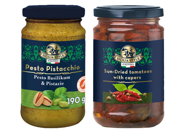 Sizilianisches Pistazienpesto oder Sonnengetrocknete Tomaten mit Kapern