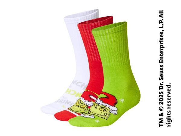 Adults' White/Red/Green Grinch Socks - 3 Pairs