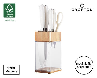 Knife Block 6pc Set with Inbuilt Sharpener