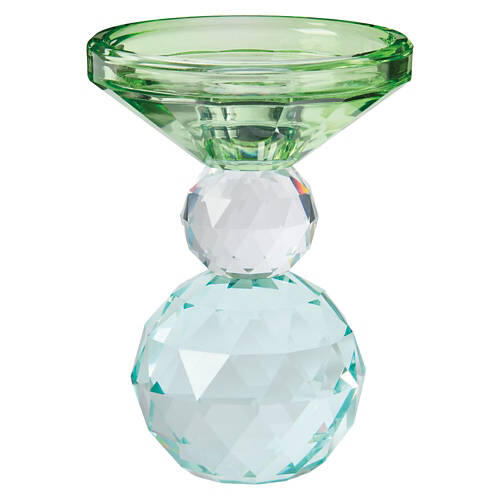 Cut Glass Candle Holder, Green/Clear/Blue