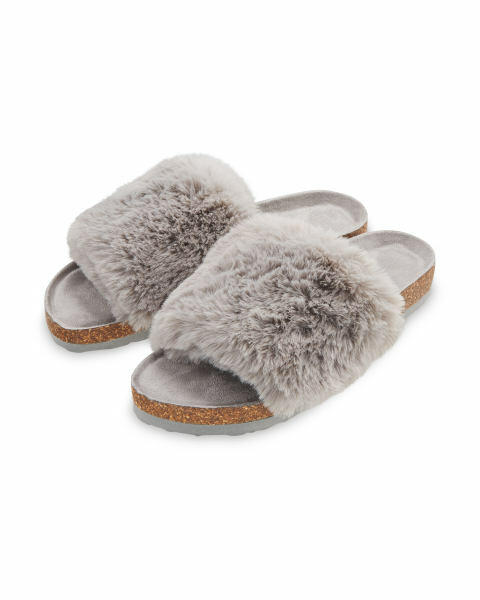 Avenue Ladies' Grey Fur Sliders