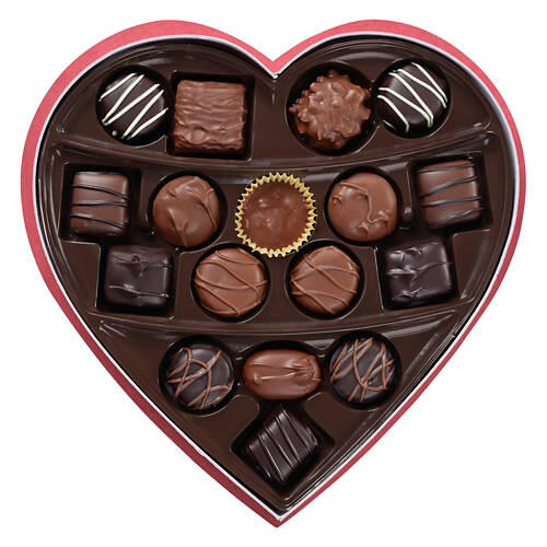 Assorted Milk & Dark Chocolate Heart Shaped Box, 17 count