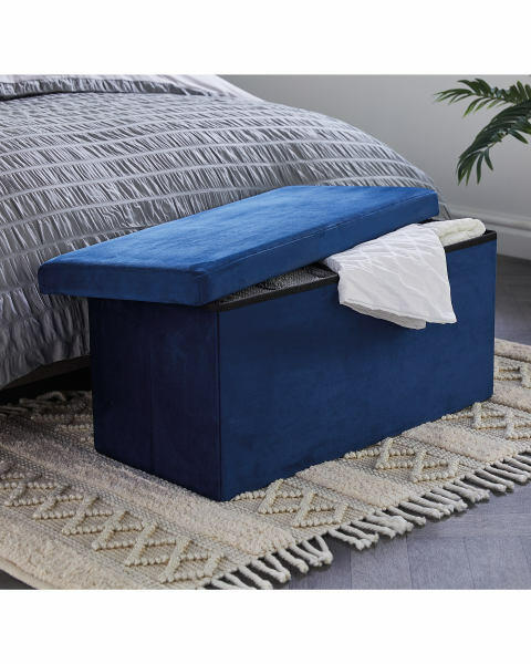Blue Velvet Storage Ottoman