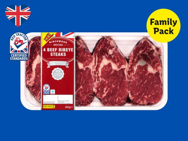 Birchwood 4 British Beef Ribeye Steaks