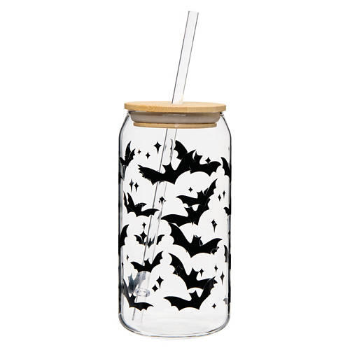 Halloween Glass Cup with Lid, Bats