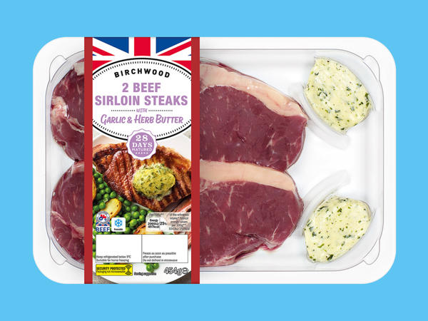 2 Beef Sirloin Steaks with Garlic & Herb Butter