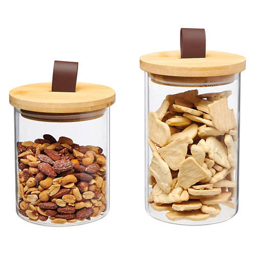 2 Piece Clear Canister Set - Wood Lid