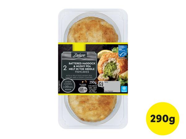 Deluxe 2 Battered Haddock & Mushy Pea Fishcakes, 290g