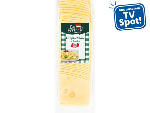 Großlochkäse in Scheiben
