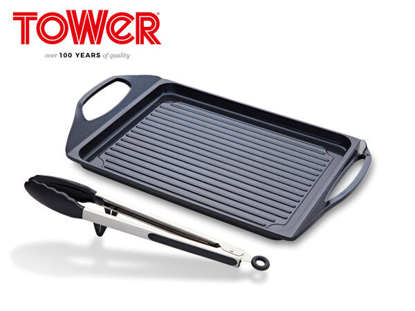 Tower Precision Cast Aluminium Induction Griddle Pan with Tongs