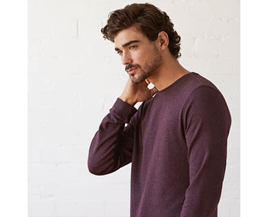 Mens Textured Stripe Long Sleeve Crew