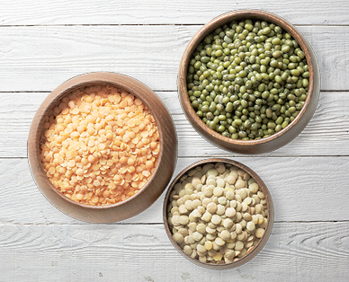 ORGANIC RED LENTILS, GREEN LENTILS OR MUNG BEANS 500G