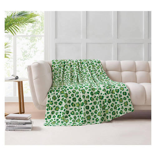 50" x 60" St. Patrick's Day Plush Throw - Leopard Clovers