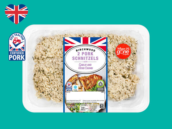 Birchwood 2 British Pork Schnitzels with Garlic & Herb Crumb