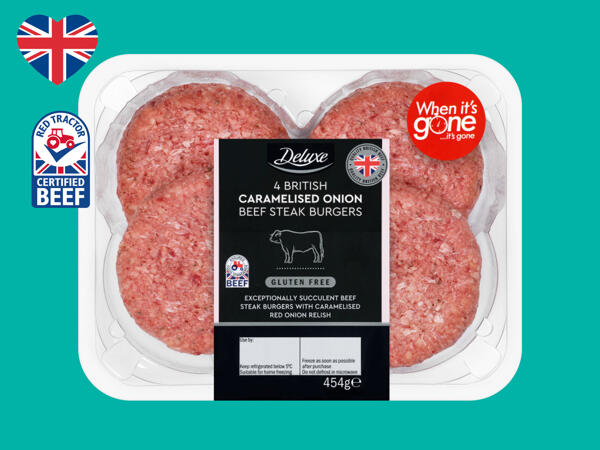 Deluxe 4 Caramelised Onion British Beef Quarter Pounders - Lidl - Great ...