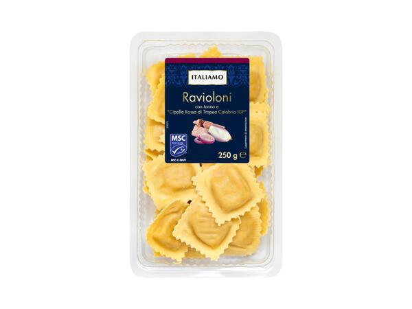 Ravioloni with tuna and tropea onion