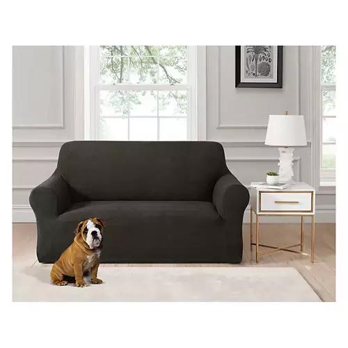 Super Soft Knit Loveseat Cover, Dark Gray
