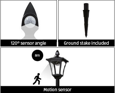 Solar LED Post Light or Post and Wall Light with Motion Sensor