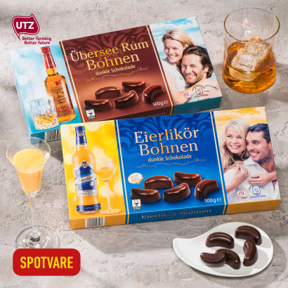 Chokoladebønner med æggelikør eller rom