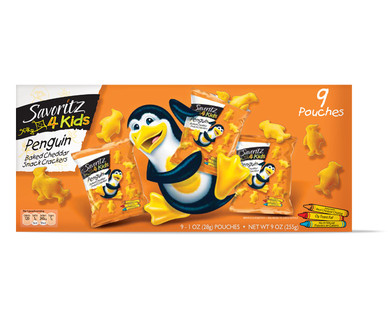 Savoritz 4 Kids Portion Pack Baked Cheddar Penguin Crackers