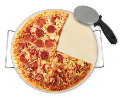 Crofton 3-Piece 16" Pizza Stone Set With Rack and Cutter