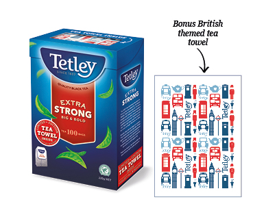 TETLEY EXTRA STRONG TEA CUP BAGS 100PK WITH LIMITED EDITION TEA TOWEL 220G